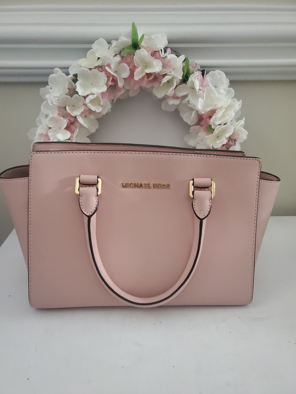 Michael Kors Pink Leather Satchel with Gold Hardware